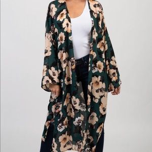 🖤Green Floral Chiffon Long Maternity Kimono🖤